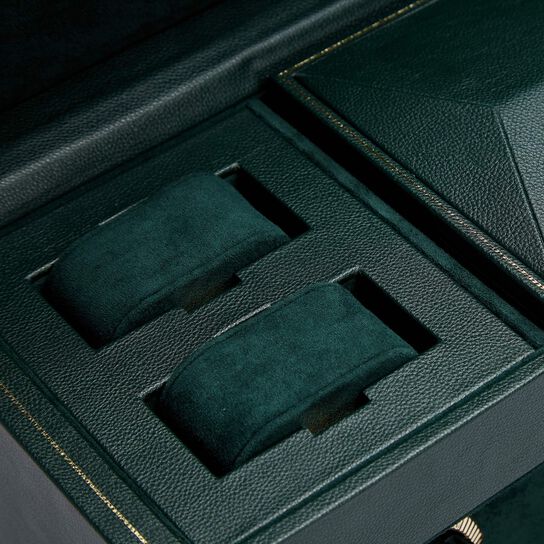 WOLF British Racing Green 3 Piece Watch Winder with Storage Closeup image number 5
